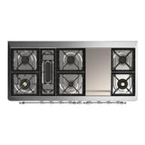 ILVE UM60FQNR3MGCLP Majestic III 60 inch Dual Fuel Range with 9 Burners and Griddle, Dual Function Burner up to 25,000 BTU (Liquid Propane, Solid Door, Graphite Matte, Chrome)