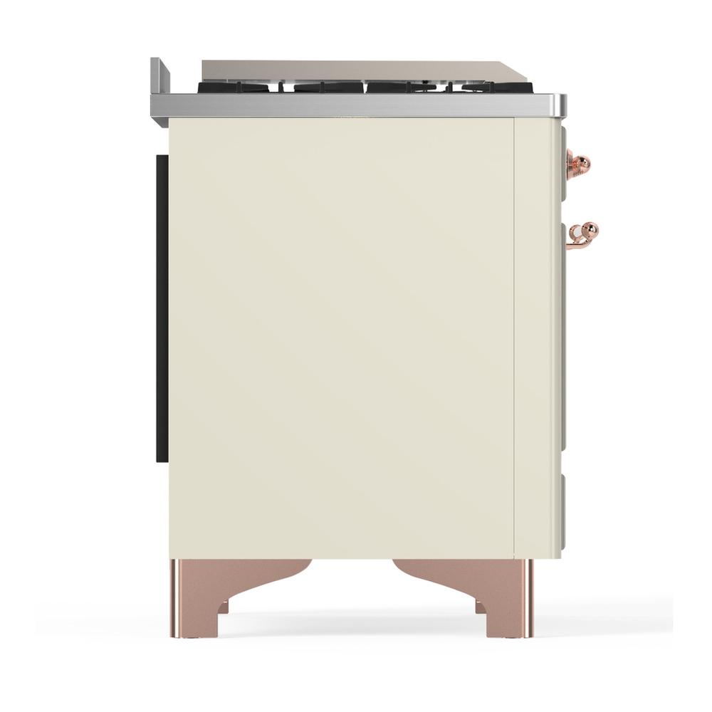 ILVE UM48FSNR3AWP Majestic III 48 inch Dual Fuel Range with 5 Black Brass Burners, Griddle and French Top, Dual Function Burner up to 25,000 BTU (Natural Gas, Triple Glass Door, Antique White, Copper)