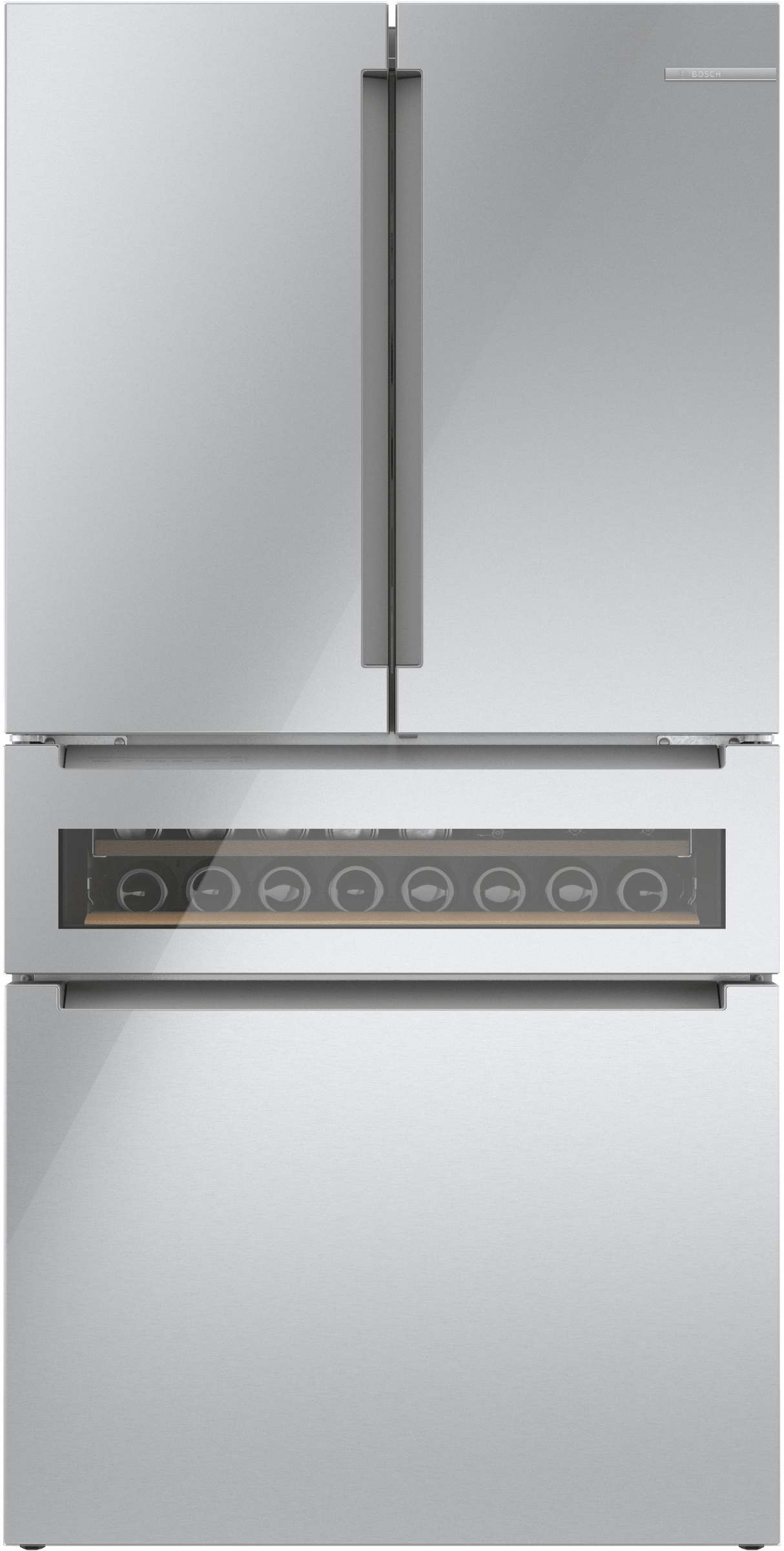 800 Series French Door Bottom Mount Refrigerator, Glass door 36" Stainless Steel