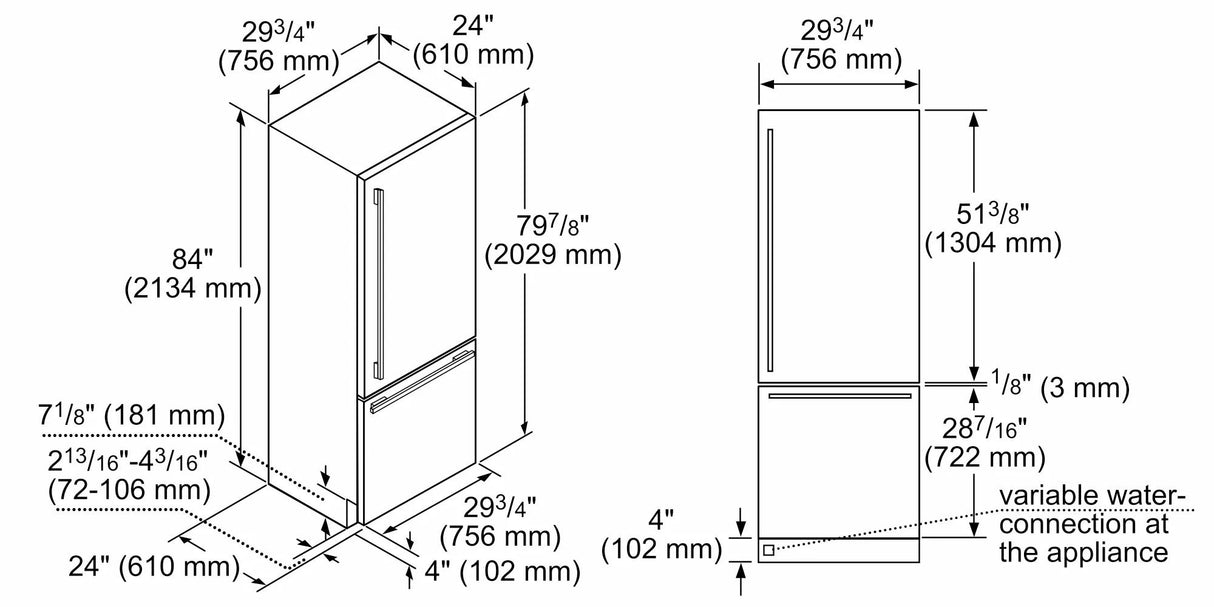 Benchmark® Built-in Bottom Freezer Refrigerator 30'' Flat Hinge