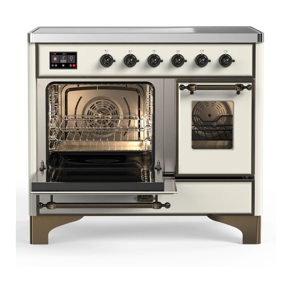 ILVE UMDIB40NR3AWB Majestic III 40 inch Induction Range with 6 Elements, 3.82 cu. ft. Total Oven Capacity (Triple Glass Door, Antique White, Burnished)