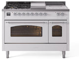 Nostalgie II 48 Inch Dual Fuel Natural Gas Freestanding Range in White with Chrome Trim