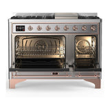 ILVE UM48FQNR3SSP Majestic III 48 inch Dual Fuel Range with 8 Burners and Griddle, Dual Function Burner up to 25,000 BTU (Natural Gas, Solid Door, Stainless Steel, Copper)