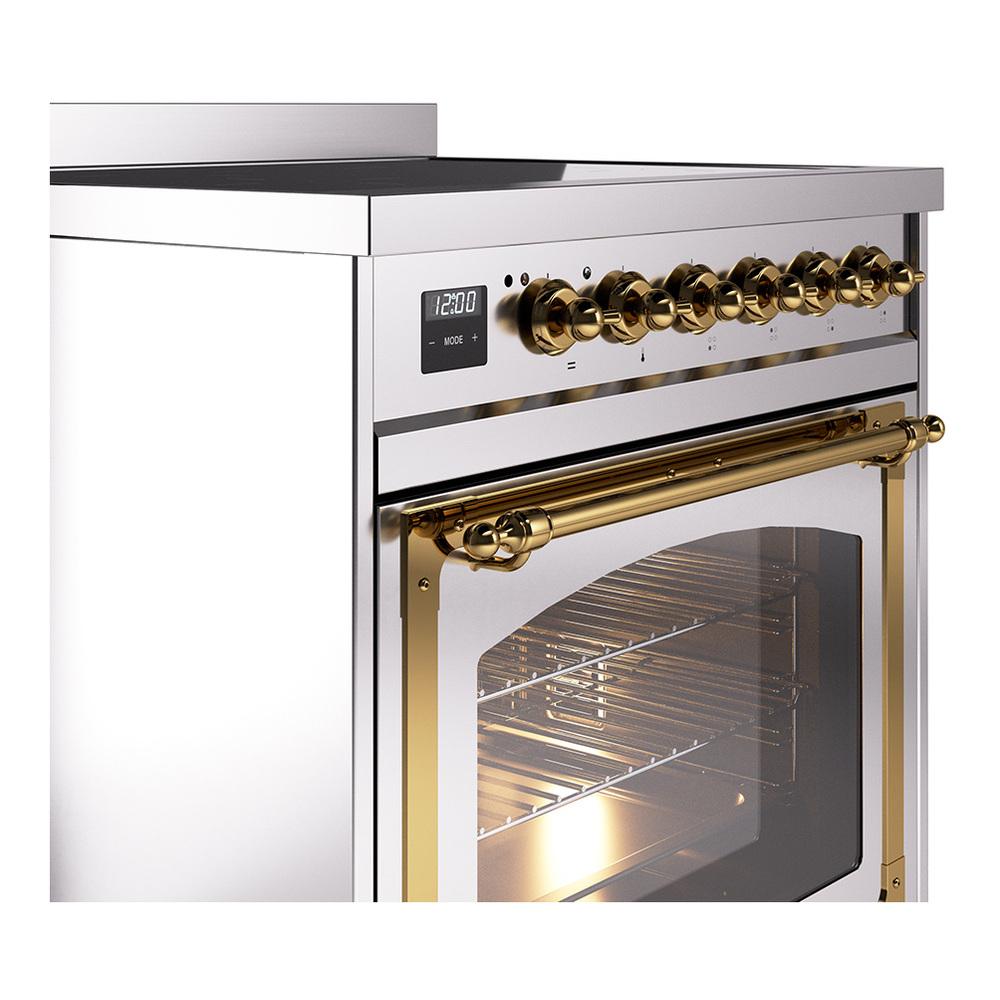 ILVE UNI304NMPSSG Nostalgie II Noblesse 30 inch Induction Range (Triple Glass Door, Stainless Steel, Brass)