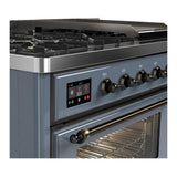 ILVE UM48FNR3BGB Majestic III 48 inch Dual Fuel Range with 8 Burners and Griddle, Dual Function Burner up to 25,000 BTU (Natural Gas, Triple Glass Door, Blue Grey, Burnished)