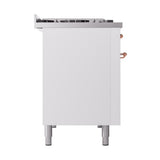 ILVE UN48FQNMPWHP Nostalgie II Noblesse 48 inch Dual Fuel Range (8 Sealed Burners + Griddle, Natural Gas, Solid Door, White, Copper)