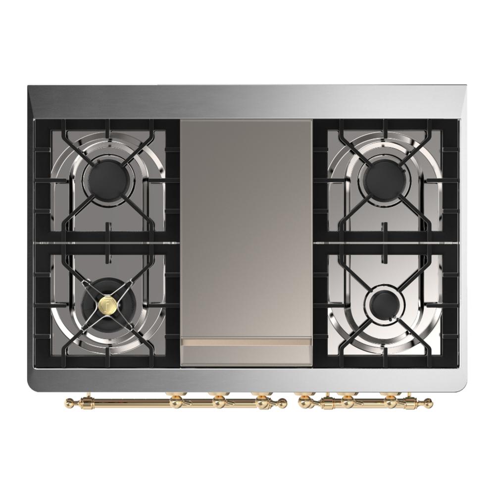 ILVE UMD40FQNR3SSG Majestic III 40 inch Dual Fuel Range with 6 Burners and Griddle, Dual Function Burner up to 25,000 BTU (Natural Gas, Solid Door, Stainless Steel, Brass)