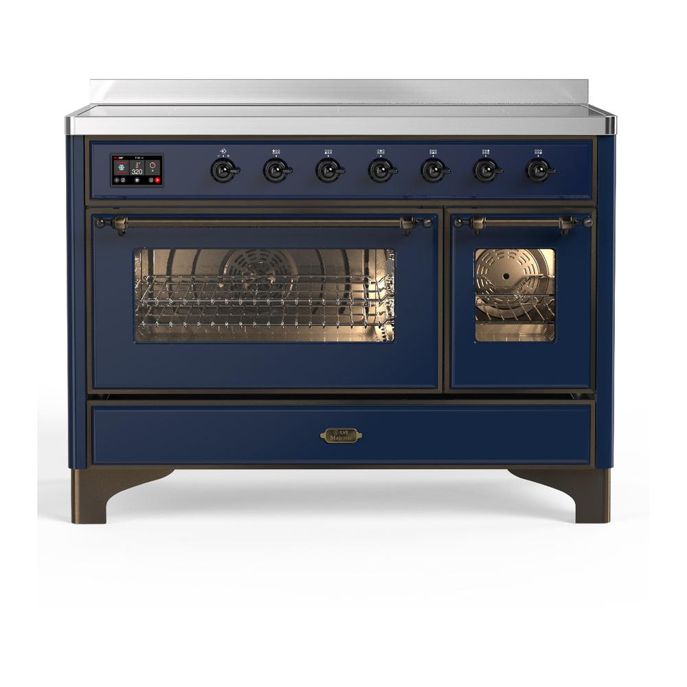 ILVE UMIB48NR3MBB Majestic III 48 inch Induction Range with 6 Elements, 5.02 cu. ft. Total Oven Capacity (Triple Glass Door, Midnight Blue, Burnished)