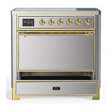 ILVE UMIB36QNR3SSG Majestic III 36 inch Induction Range with 6 Elements, 3.5 cu. ft. Total Oven Capacity (Solid Door, Stainless Steel, Brass)