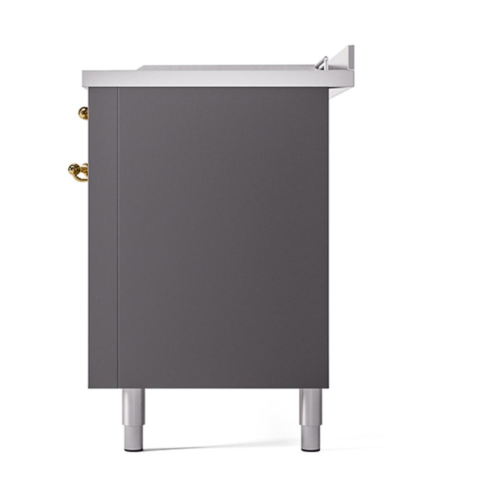 ILVE UN60FSQNMPMGGLP Nostalgie II Noblesse 60 inch Dual Fuel Range (7 Sealed Burners + Griddle + French Top, Liquid Propane, Solid Door, Graphite Matte, Brass)