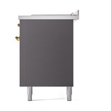 ILVE UN60FSQNMPMGGLP Nostalgie II Noblesse 60 inch Dual Fuel Range (7 Sealed Burners + Griddle + French Top, Liquid Propane, Solid Door, Graphite Matte, Brass)