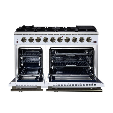 Forno Massimo 48-Inch White Freestanding Gas Range, 8 Burners, True Convection Oven