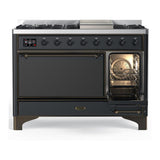 ILVE UM48FQNR3MGBLP Majestic III 48 inch Dual Fuel Range with 8 Burners and Griddle, Dual Function Burner up to 25,000 BTU (Liquid Propane, Solid Door, Graphite Matte, Burnished)