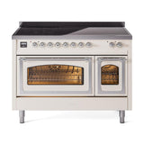 ILVE UNI486NMPAWC Nostalgie II Noblesse 48 inch Induction Range (Triple Glass Door, Antique White, Chrome)