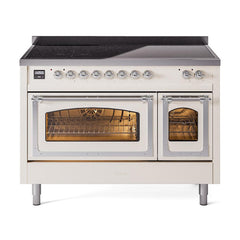 ILVE UNI486NMPAWC Nostalgie II Noblesse 48 inch Induction Range (Triple Glass Door, Antique White, Chrome)
