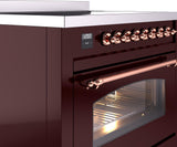 Nostalgie II 36 Inch Electric Freestanding Range in Burgundy with Copper Trim