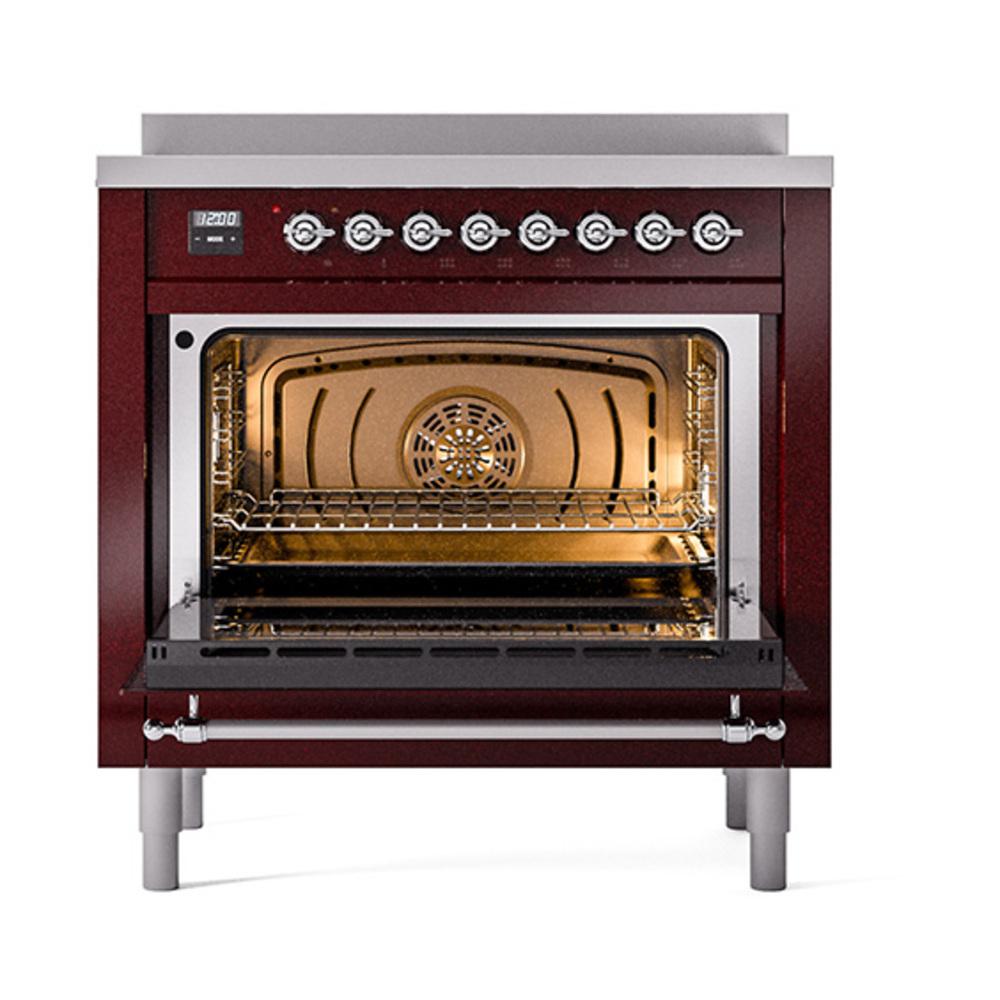 ILVE UNI366NMPBUC Nostalgie II Noblesse 36 inch Induction Range (Triple Glass Door, Burgundy, Chrome)