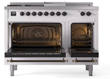 Nostalgie II 48 Inch Dual Fuel Natural Gas Freestanding Range in White with Bronze Trim