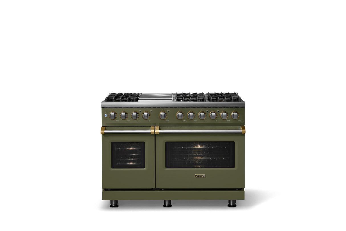 48"W. Dual Fuel Range (Burner: 6g, Finish: Martini, Trim: Brushed Brass, Fuel: Natural Gas)