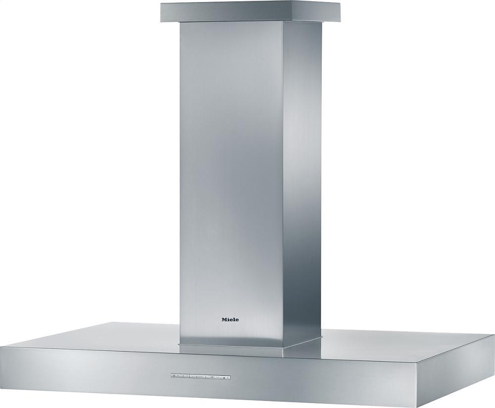 DA 5321 D Puristic Maxime AM Island d(eback)cor hood with dimmable halogen lighting and light-touch switches for easy operation.