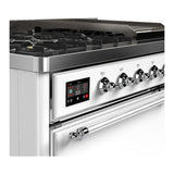 ILVE UM48FQNR3WHCLP Majestic III 48 inch Dual Fuel Range with 8 Burners and Griddle, Dual Function Burner up to 25,000 BTU (Liquid Propane, Solid Door, White, Chrome)