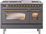 Nostalgie II 48 Inch Dual Fuel Liquid Propane Freestanding Range in Matte Graphite with Brass Trim