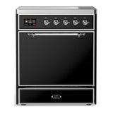 ILVE UMIB30QNR3BKC Majestic III 30 inch Induction Range with 4 Elements, 4 cu. ft. Oven Capacity (Solid Door, Glossy Black, Chrome)
