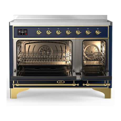 ILVE UMIB48QNR3MBG Majestic III 48 inch Induction Range with 6 Elements, 5.02 cu. ft. Total Oven Capacity (Solid Door, Midnight Blue, Brass)