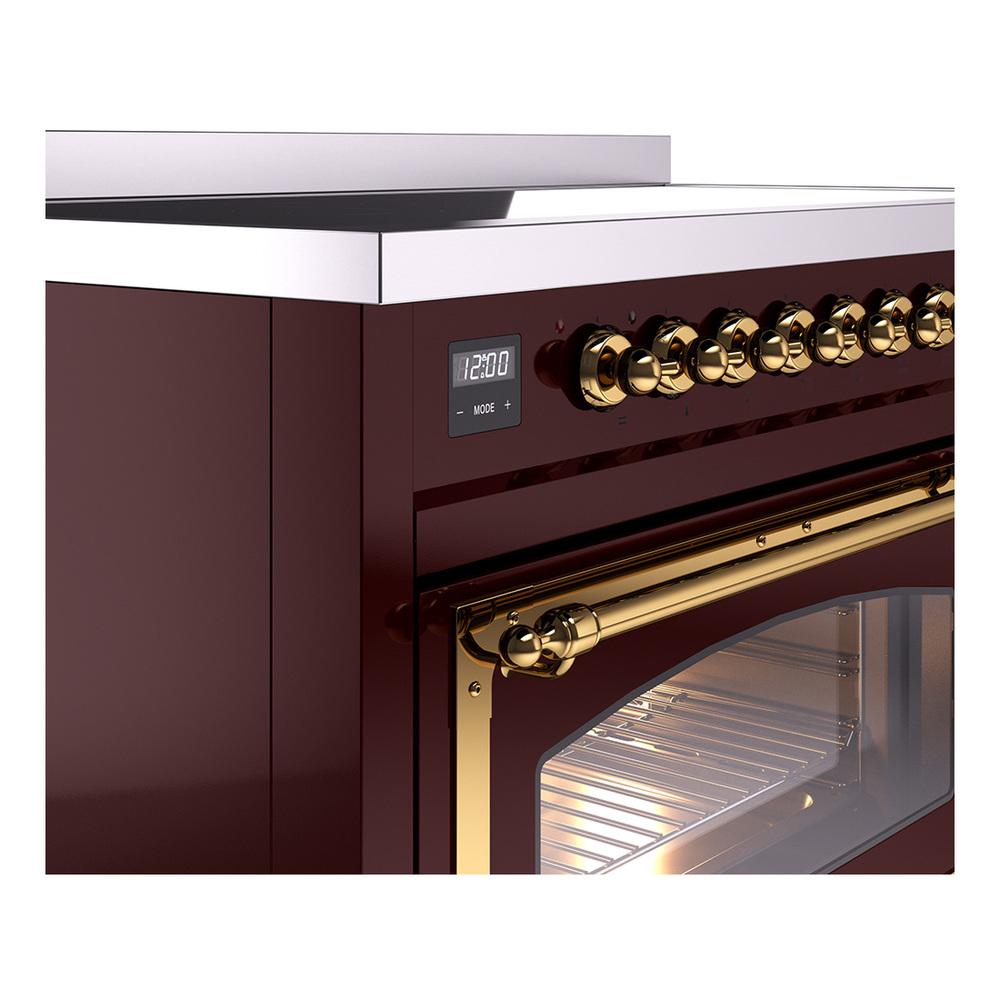 ILVE UNI486NMPBUG Nostalgie II Noblesse 48 inch Induction Range (Triple Glass Door, Burgundy, Brass)