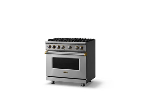 36"W. Sealed Burner Gas Range (Burner: 6b, Finish: Stainless Steel, Trim: Polished Chrome, Fuel: Propane)