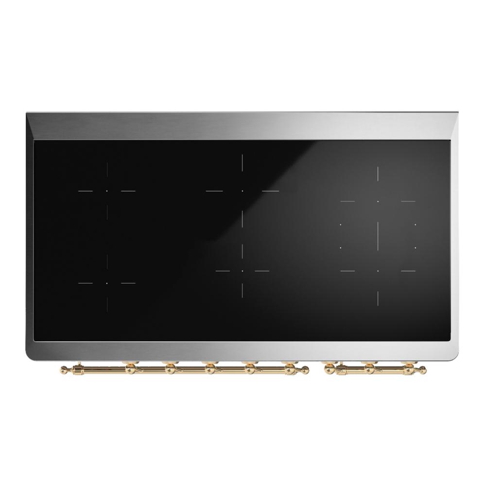 ILVE UMIB48QNR3BUG Majestic III 48 inch Induction Range with 6 Elements, 5.02 cu. ft. Total Oven Capacity (Solid Door, Burgundy, Brass)