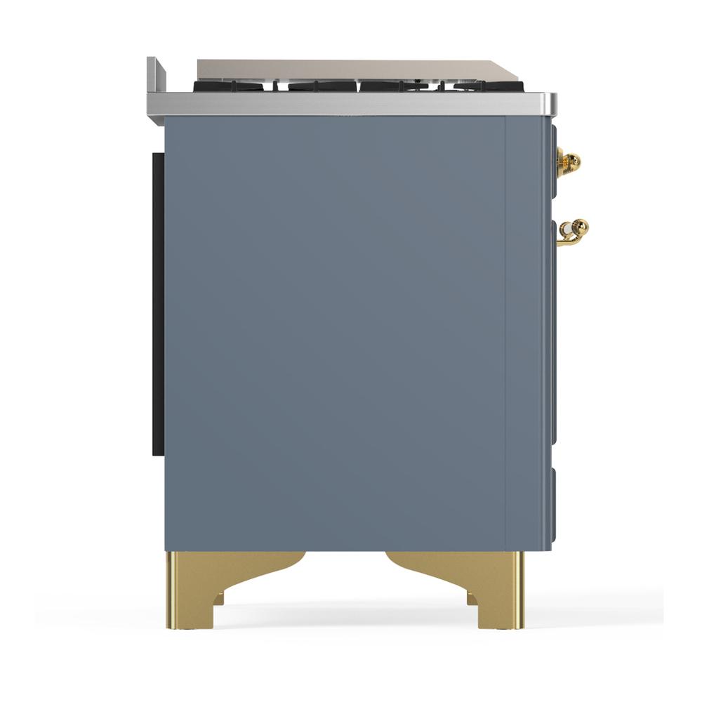 ILVE UM60FSQNR3BGGLP Majestic III 60 inch Dual Fuel Range with 7 Burners, Griddle and French Top, Dual Function Burner with up to 25,000 BTU (Liquid Propane, Solid Door, Blue Grey, Brass)