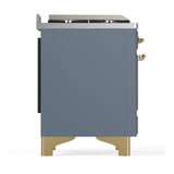 ILVE UM60FSQNR3BGGLP Majestic III 60 inch Dual Fuel Range with 7 Burners, Griddle and French Top, Dual Function Burner with up to 25,000 BTU (Liquid Propane, Solid Door, Blue Grey, Brass)