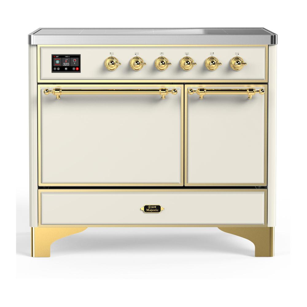 ILVE UMDIB40QNR3AWG Majestic III 40 inch Induction Range with 6 Elements, 3.82 cu. ft. Total Oven Capacity (Solid Door, Antique White, Brass)