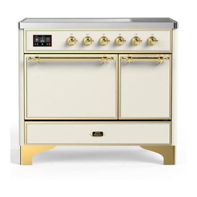 ILVE UMDIB40QNR3AWG Majestic III 40 inch Induction Range with 6 Elements, 3.82 cu. ft. Total Oven Capacity (Solid Door, Antique White, Brass)