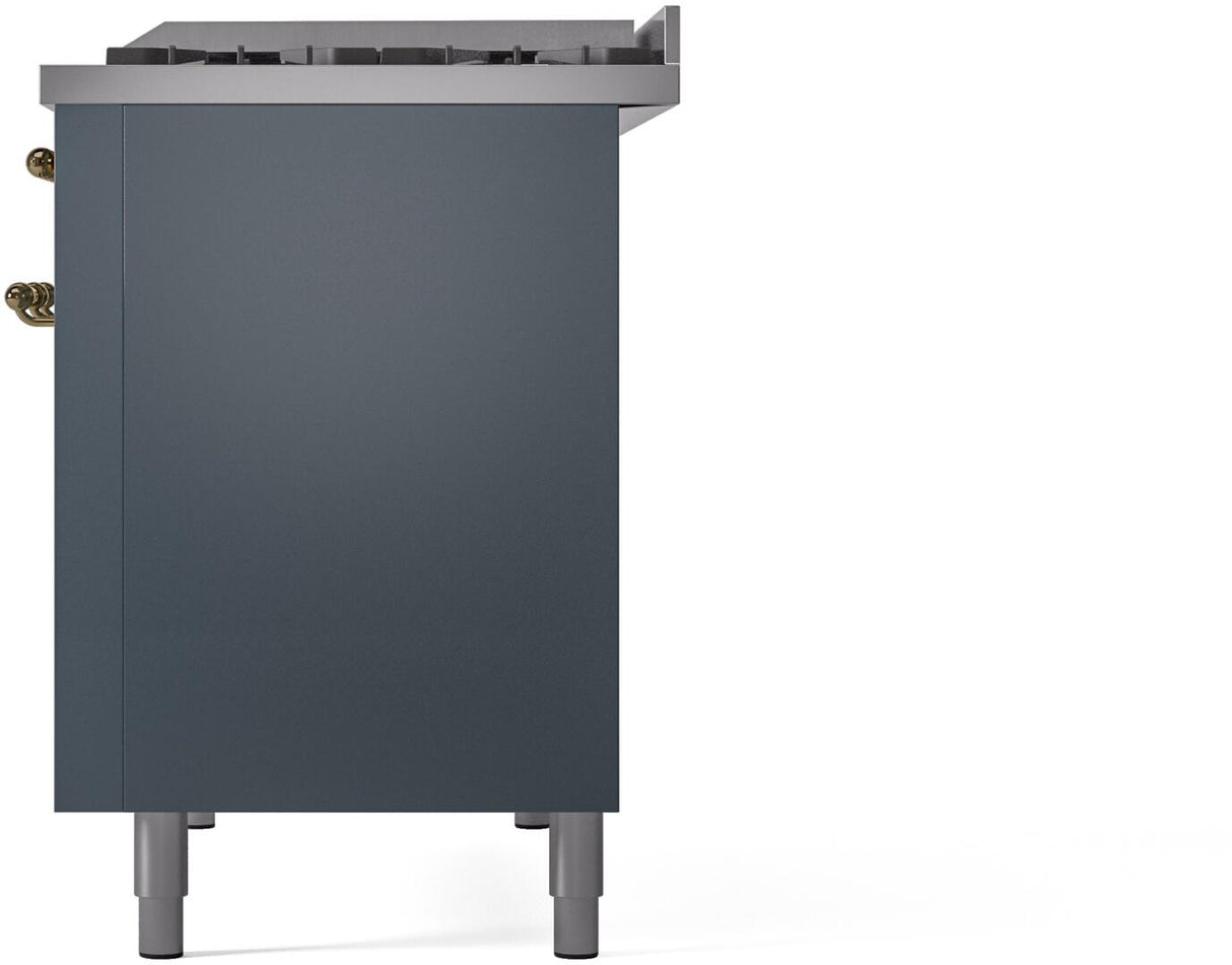 Nostalgie II 48 Inch Dual Fuel Liquid Propane Freestanding Range in Blue Grey with Brass Trim