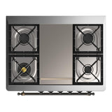 ILVE UM36FNR3WHBLP Majestic III 36 inch Dual Fuel Range with 6 Black Brass Burners and Griddle, Dual Function Burner up to 25,000 BTU (Triple Glass Door, White, Burnished, Liquid Propane)