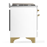 ILVE UM60FSQNR3WHG Majestic III 60 inch Dual Fuel Range with 7 Burners, Griddle and French Top, Dual Function Burner with up to 25,000 BTU (Natural Gas, Solid Door, White, Brass)