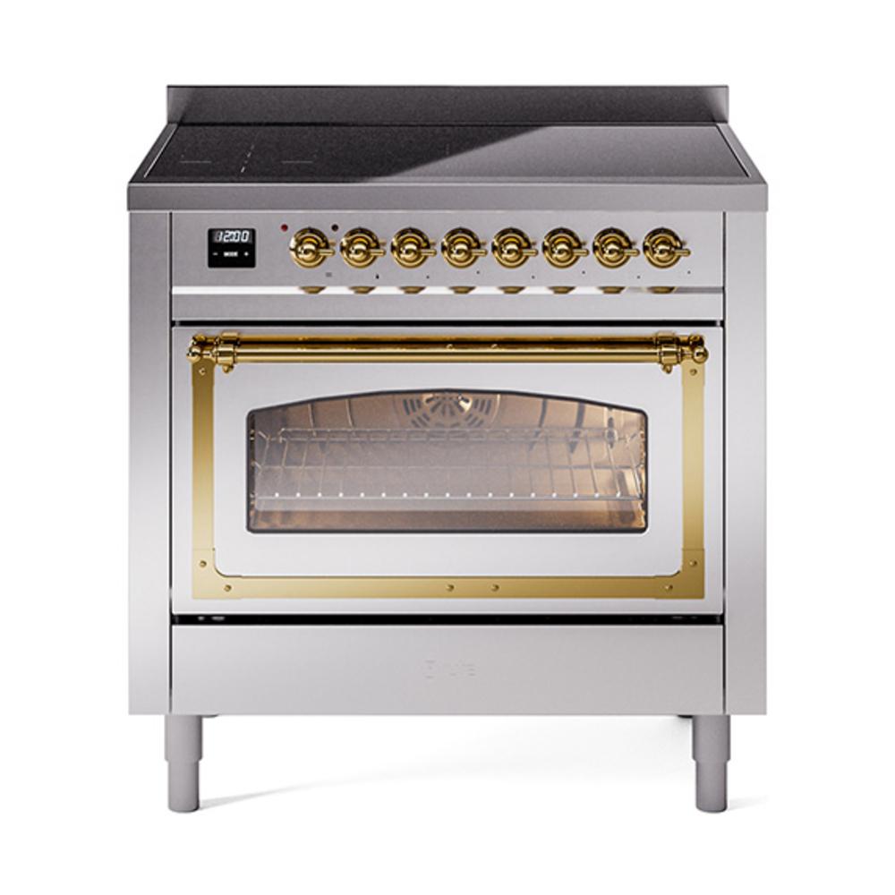 ILVE UNI366NMPSSG Nostalgie II Noblesse 36 inch Induction Range (Triple Glass Door, Stainless Steel, Brass)