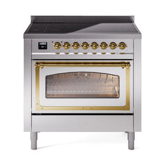 ILVE UNI366NMPSSG Nostalgie II Noblesse 36 inch Induction Range (Triple Glass Door, Stainless Steel, Brass)