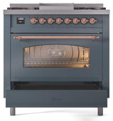 Nostalgie II 36 Inch Dual Fuel Liquid Propane Freestanding Range in Blue Grey with Copper Trim