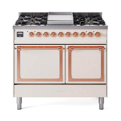 ILVE UND40FQNMPAWPLP Nostalgie II Noblesse 40 inch Dual Fuel Range (Liquid Propane, Solid Door, Antique White, Copper)