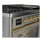 ILVE UM48FNR3SSGLP Majestic III 48 inch Dual Fuel Range with 8 Burners and Griddle, Dual Function Burner up to 25,000 BTU (Liquid Propane, Triple Glass Door, Stainless Steel, Brass)