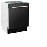 ZLINE Autograph Edition 24" 3rd Rack Top Control Tall Tub Dishwasher in Black Stainless Steel with Accent Handle, 51dBa (DWVZ-BS-24) [Color: Gold]