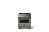 30"W. Open Burner Gas Range (Finish: Eucalyptus, Trim: Brushed Brass, Fuel: Propane)