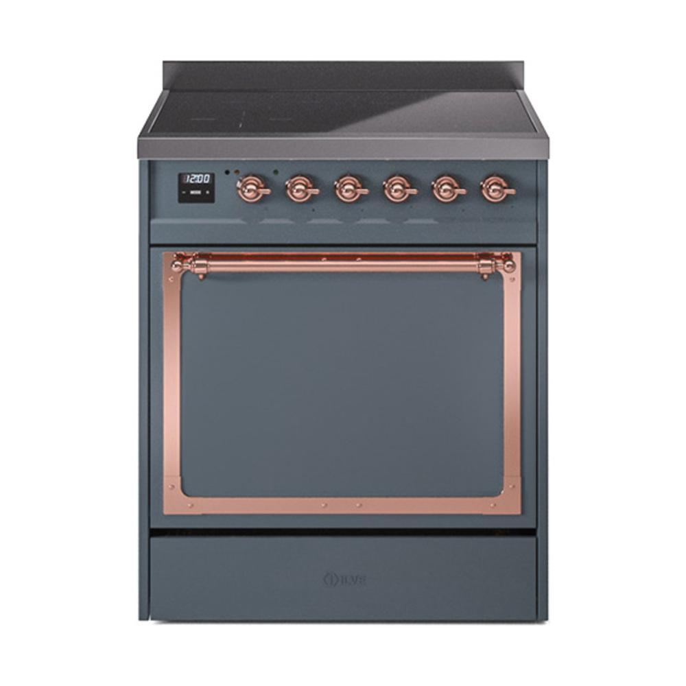 ILVE UNI304QNMPBGP Nostalgie II Noblesse 30 inch Induction Range (Solid Door, Blue Grey, Copper)