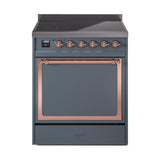 ILVE UNI304QNMPBGP Nostalgie II Noblesse 30 inch Induction Range (Solid Door, Blue Grey, Copper)