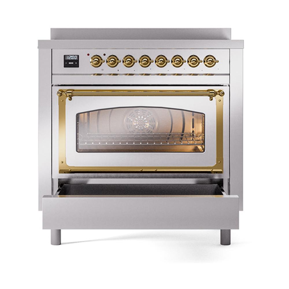 ILVE UNI366NMPSSG Nostalgie II Noblesse 36 inch Induction Range (Triple Glass Door, Stainless Steel, Brass)