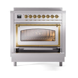 ILVE UNI366NMPSSG Nostalgie II Noblesse 36 inch Induction Range (Triple Glass Door, Stainless Steel, Brass)