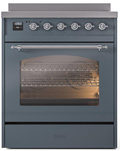 Nostalgie II 30 Inch Electric Freestanding Range in Blue Grey with Chrome Trim